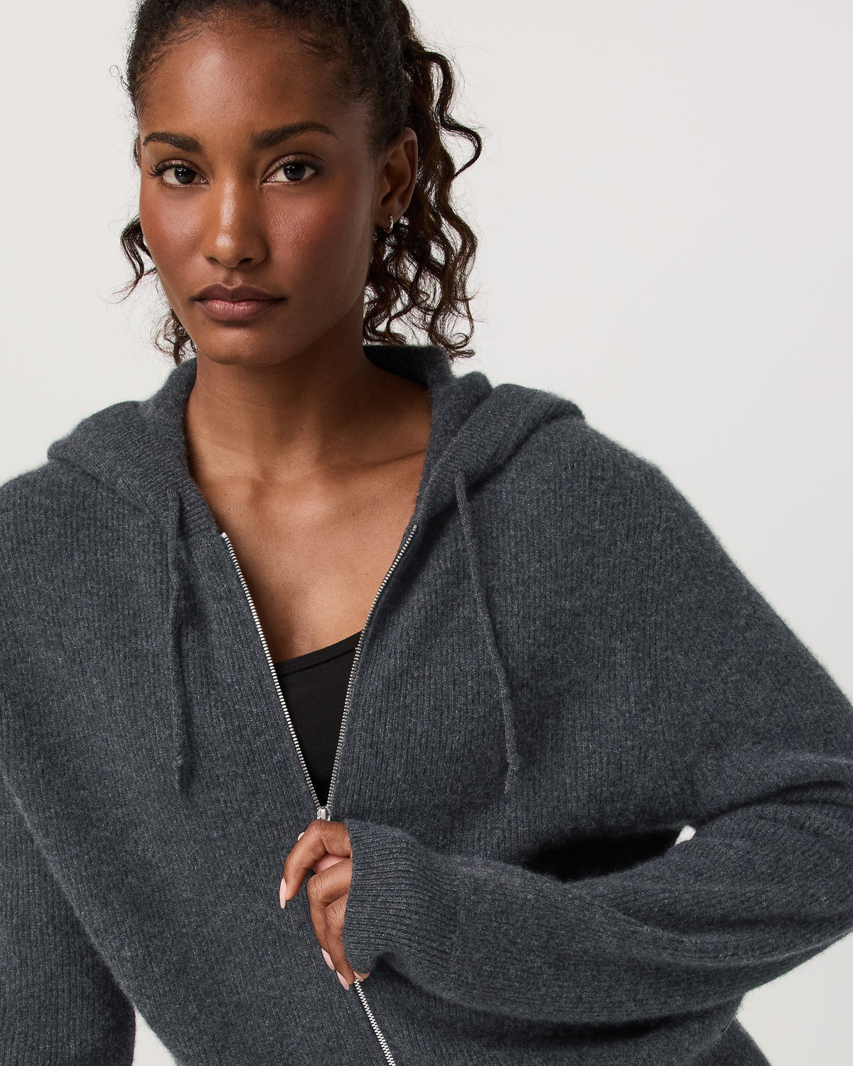 Émilie Full Zip Cashmere Rib Hoodie
